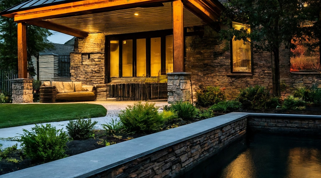 Outdoor lighting installation in Andover MA creating a beautiful and functional landscape lighting design